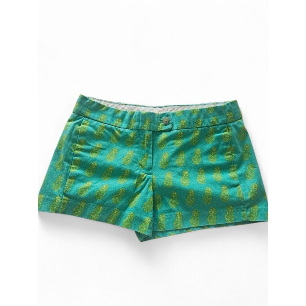 J. Crew Teal Mid-Rise Shorts with Yellow Pineapple Print Size 0